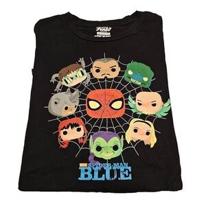 Funko Pop Marvel Spider-Man Blue T-Shirt Men's 3XL Black Graphic Tee Villains‎